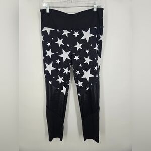 Lucky & Blessed Black Leggings with White Star Print Medium NWT (6503)